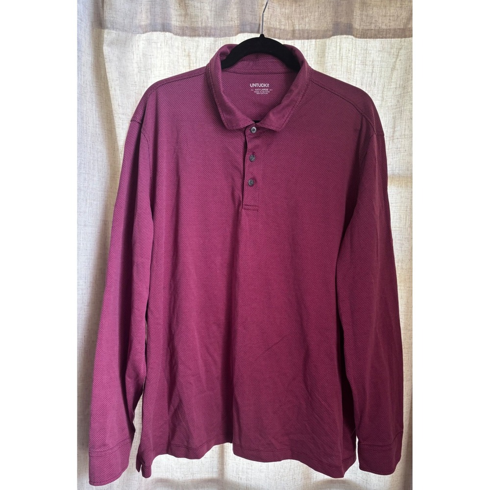 UNTUCKit Damaschino Diamond Birdseye Polo Shirt Mens 3XL Red Long Sleeve 40775